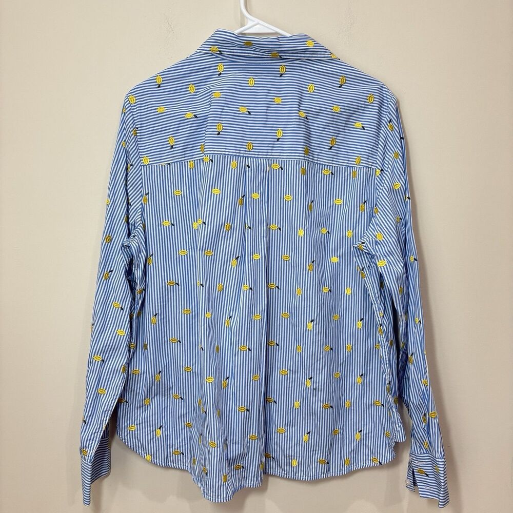 Boden Sienna Embroidered Lemons Shirt US 14 Blue Stripe Yellow Fruit Resort Prep - Picture 3 of 8